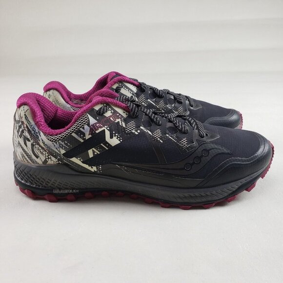 Saucony Peregrine 8 Running Shoe Womens 10.5 Black Vibram Trail Ice Snow Sneaker - Picture 2 of 13